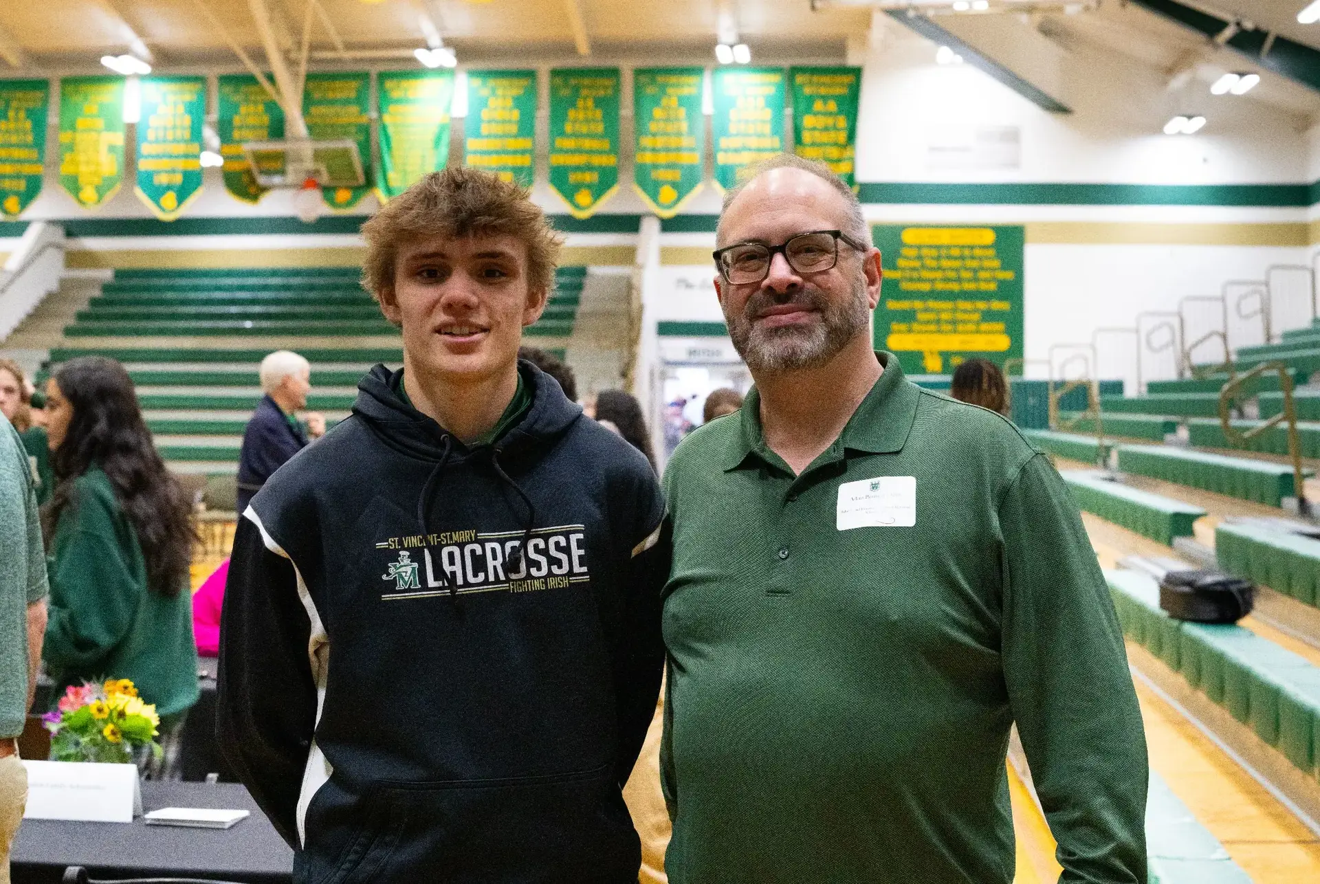 STVM student and parent at school event.