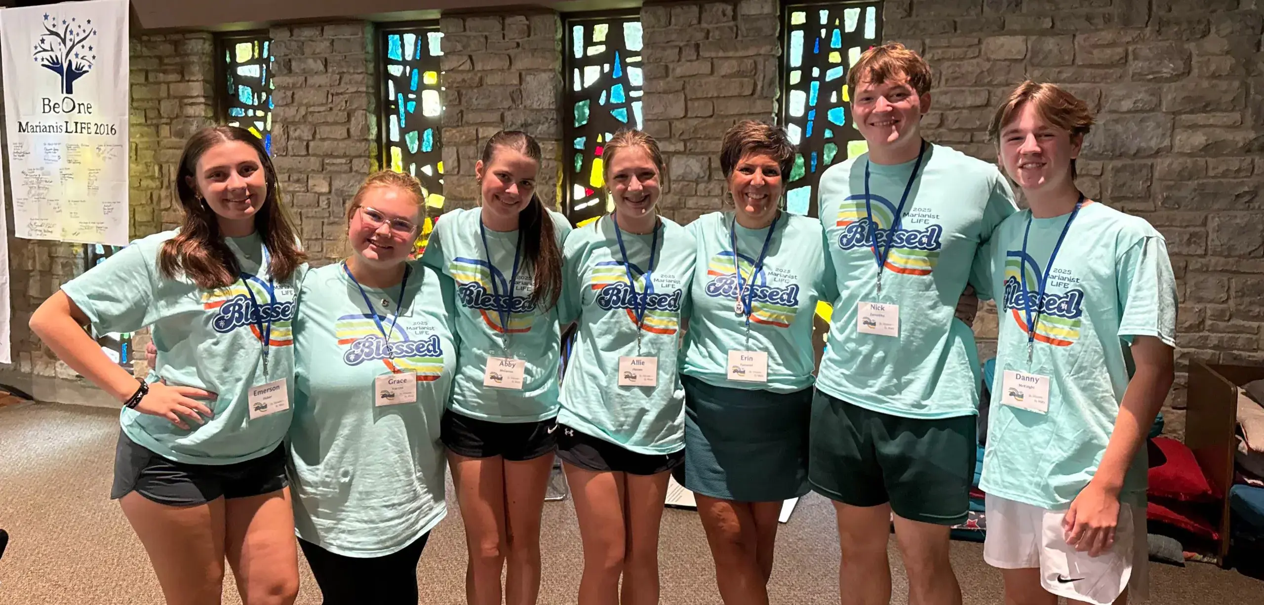 STVM students wearing T-Shirts reading 2025 Marianist LIFE Blessed.