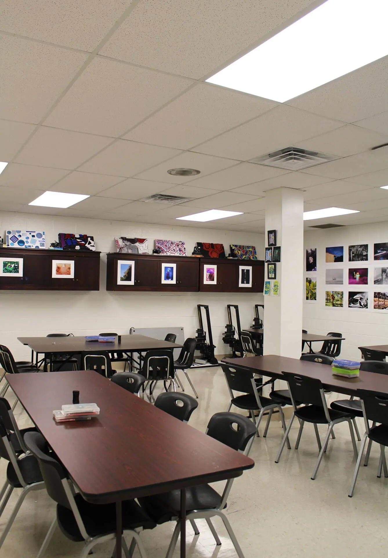 STVM classroom with student artwork and photography decorating the walls.