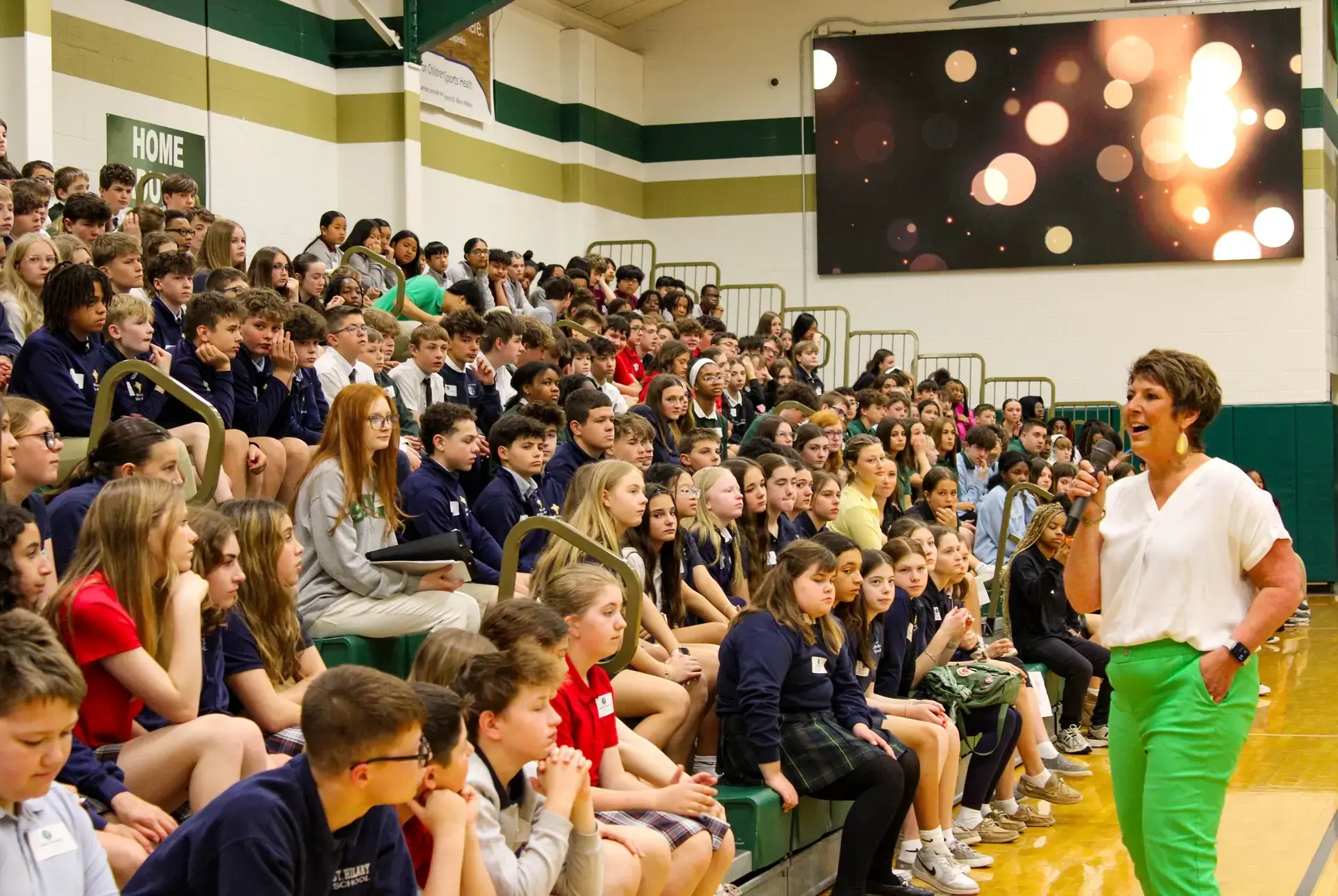 STVM teacher giving a talk to prospective students on the 7th Grade visit day.